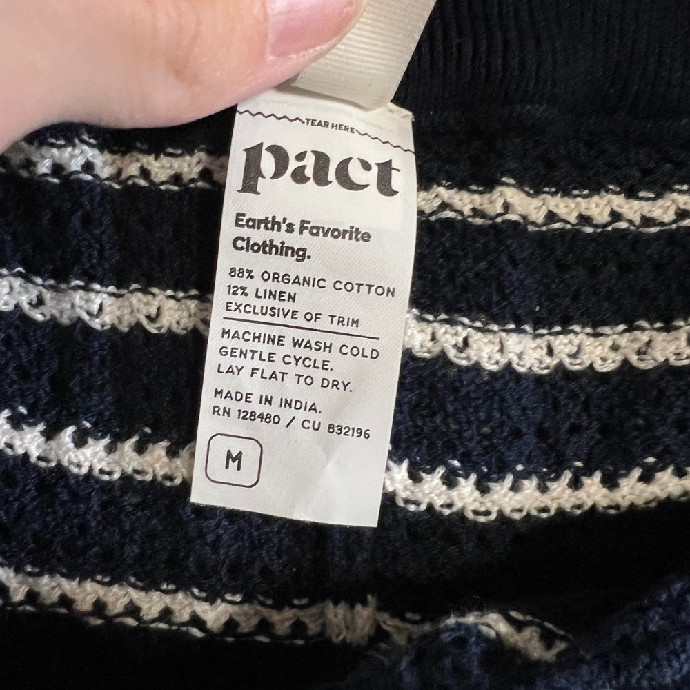 Pact Organic Cotton Linen Knit Striped Wide Leg Lounge Pants Navy White Medium - Picture 4 of 10